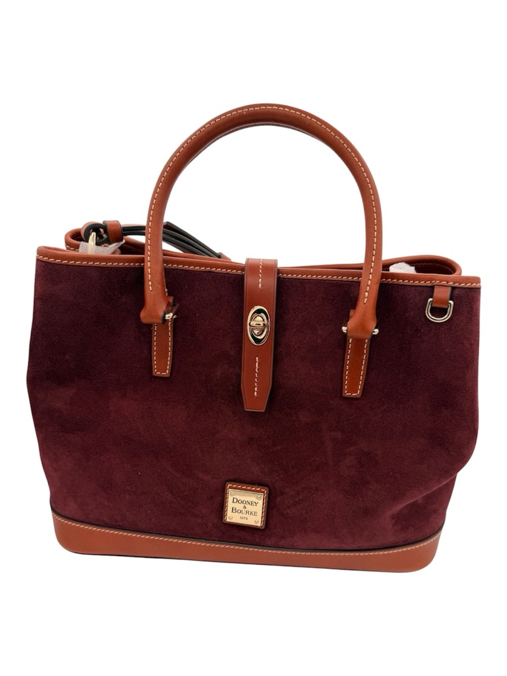 Dooney & Bourke Wine Suede Perry Satchel with Brown Leather Trim